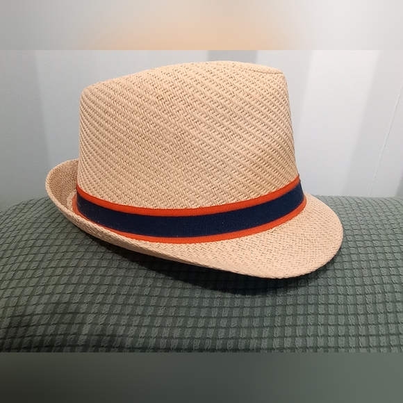 Charming Charlie straw style blue orange fedora hat - Picture 2 of 5